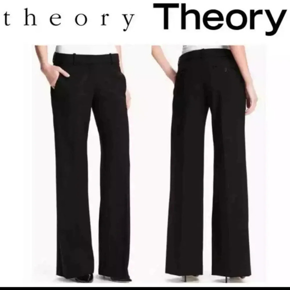 Theory Emery Black Tailor Wide Leg Wool Blend Pants - Picture 1 of 6